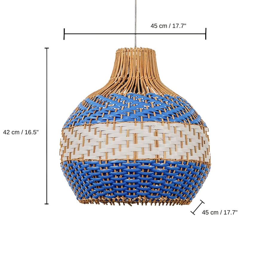 Cupola Rattan Hanging Lamp - White & Blue, 42 x 45 x 45 cm (16.5 x 17.7 x 17.7 inches) dimensions