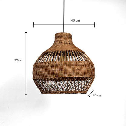 Rattan pendant light dimension image showing 39 cm height and 45 cm width with handcrafted woven design.