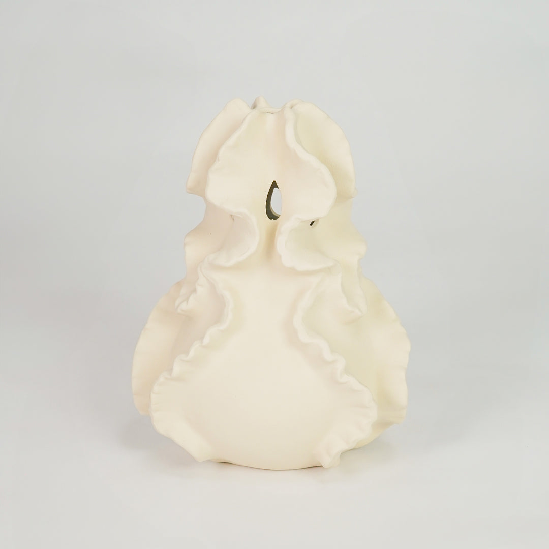 Curling Petal Ceramic Vase - White