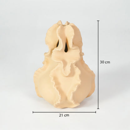 Cream abstract ceramic sculpture dimension image with 30 cm height and 21 cm width for modern decor.