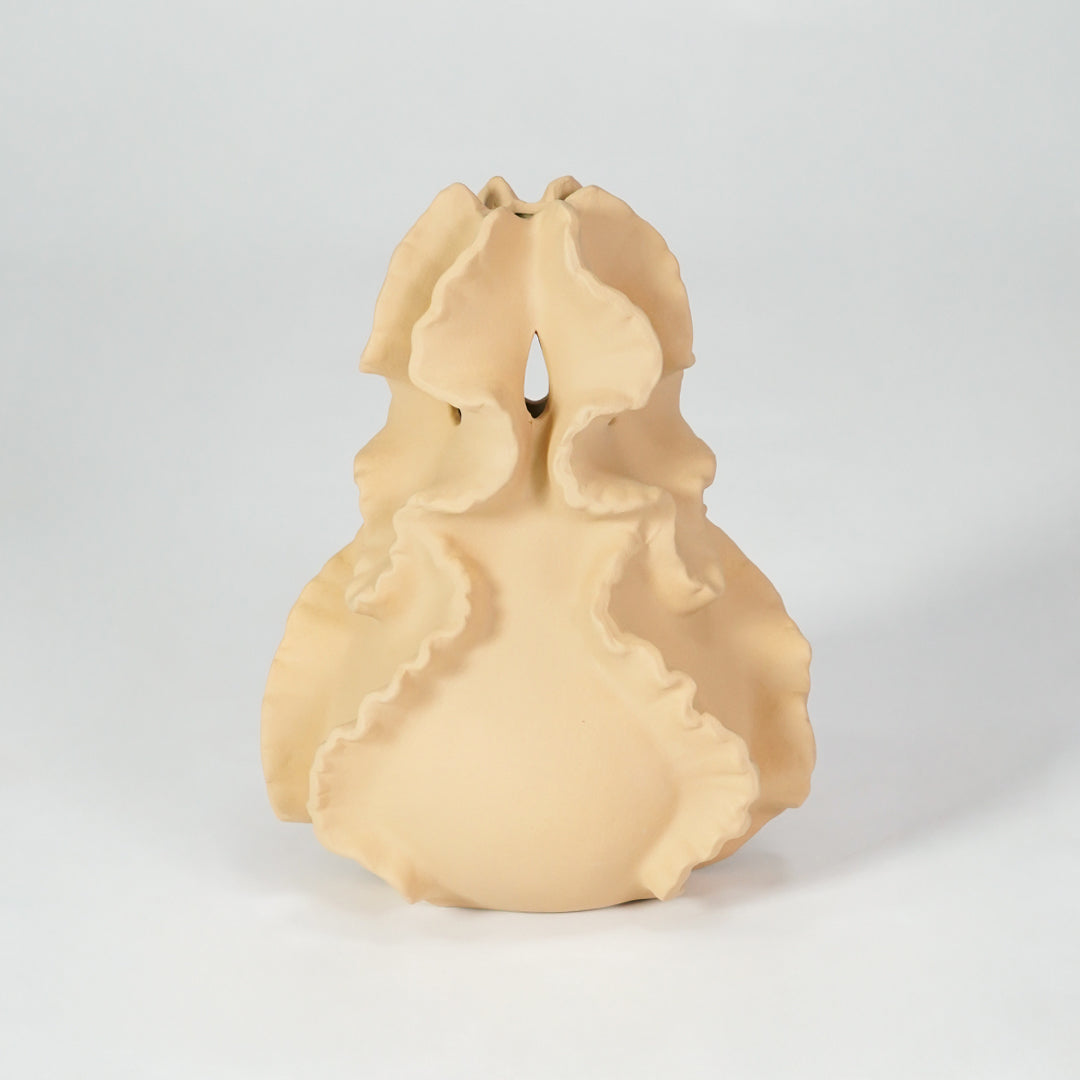 Modern beige ceramic decor vase for elegant console table placement and minimalist indoor decor styling accent.