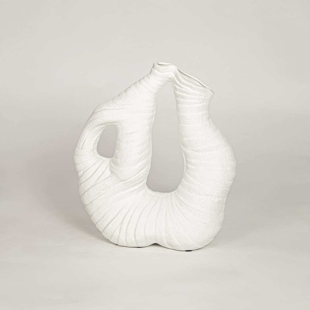 Modern white ceramic abstract textured decorative vase ideal for dried flower arrangement on console table shelf and stylish home decor.