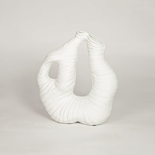 Modern white ceramic abstract textured decorative vase ideal for dried flower arrangement on console table shelf and stylish home decor.