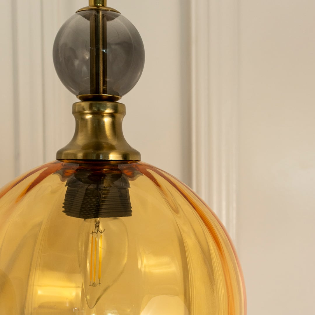 Danish Glass Ball Chandelier - Amber & Smoky Closeup
