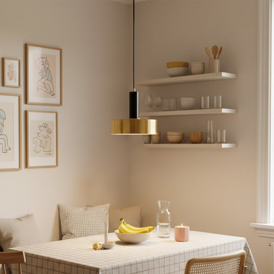 dazzle bright black gold metal hanging lamp main lifestyle