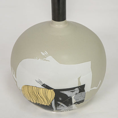 Glossy gold ceramic flower vase closeup modern decorative vase for shelf console table living room home decor styling.