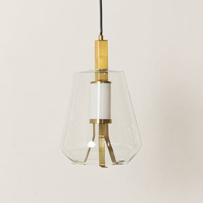 Clear glass and gold metal pendant light designed for stylish dining room and kitchen decor.