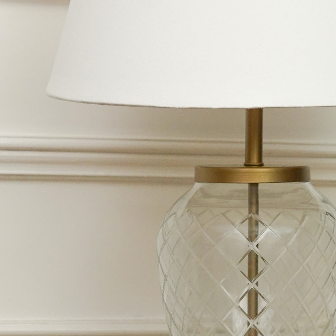 Diamond Cut Glass Table Lamp with White Shade