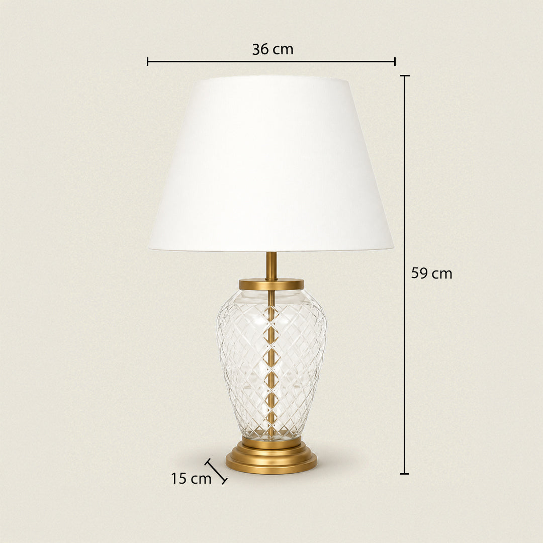 Diamond Cut Glass Table Lamp with White Shade