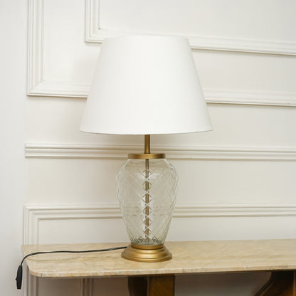 Diamond Cut Glass Table Lamp with White Shade