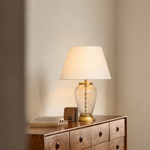 Diamond Cut Glass Table Lamp with White Shade
