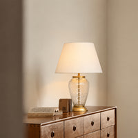 Diamond Cut Glass Table Lamp with White Shade