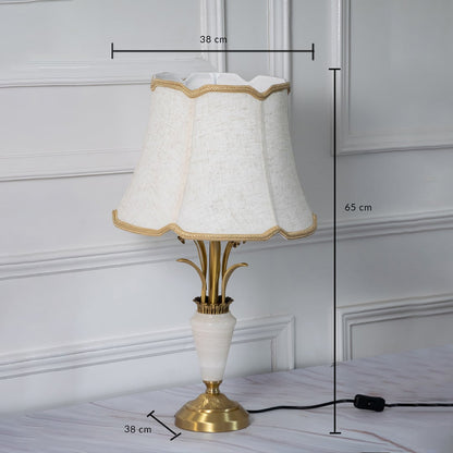 Gold and marble table lamp with cream fabric shade dimensions height 65 cm width 38 cm base 38 cm decorative table lamp.