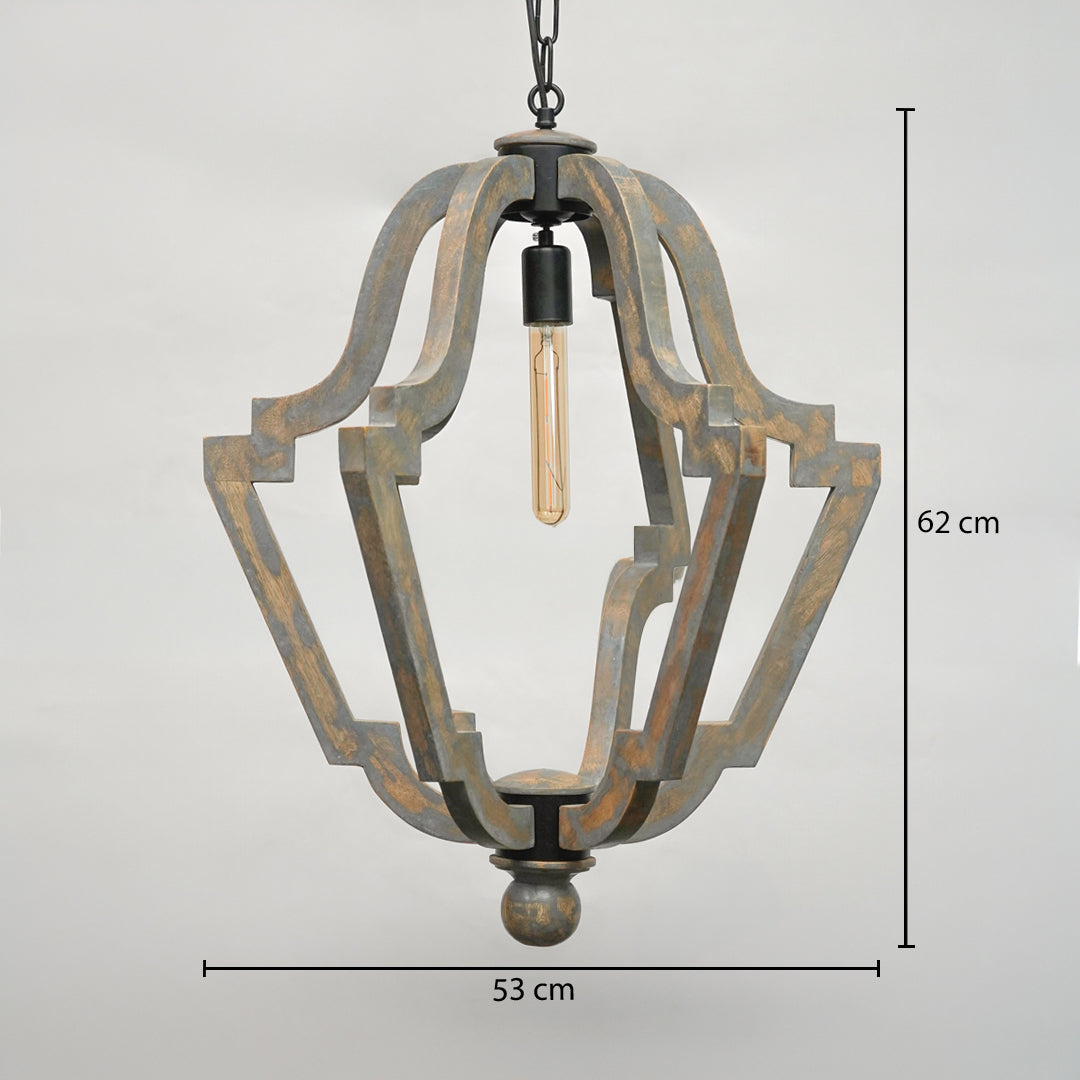 Distressed Wooden Lantern Chandelier