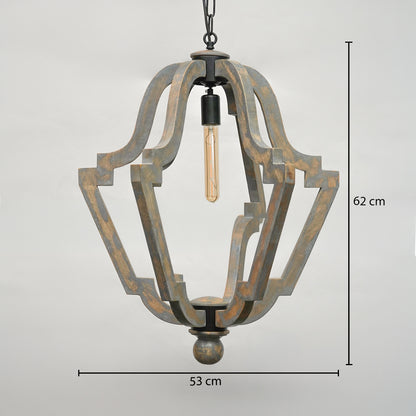 Distressed Wooden Lantern Chandelier