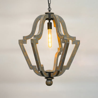 Distressed Wooden Lantern Chandelier