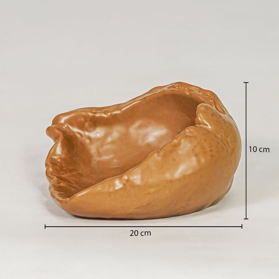 Brown ceramic decorative bowl size 10 cm height 20 cm width modern centerpiece bowl for table console shelf styling.