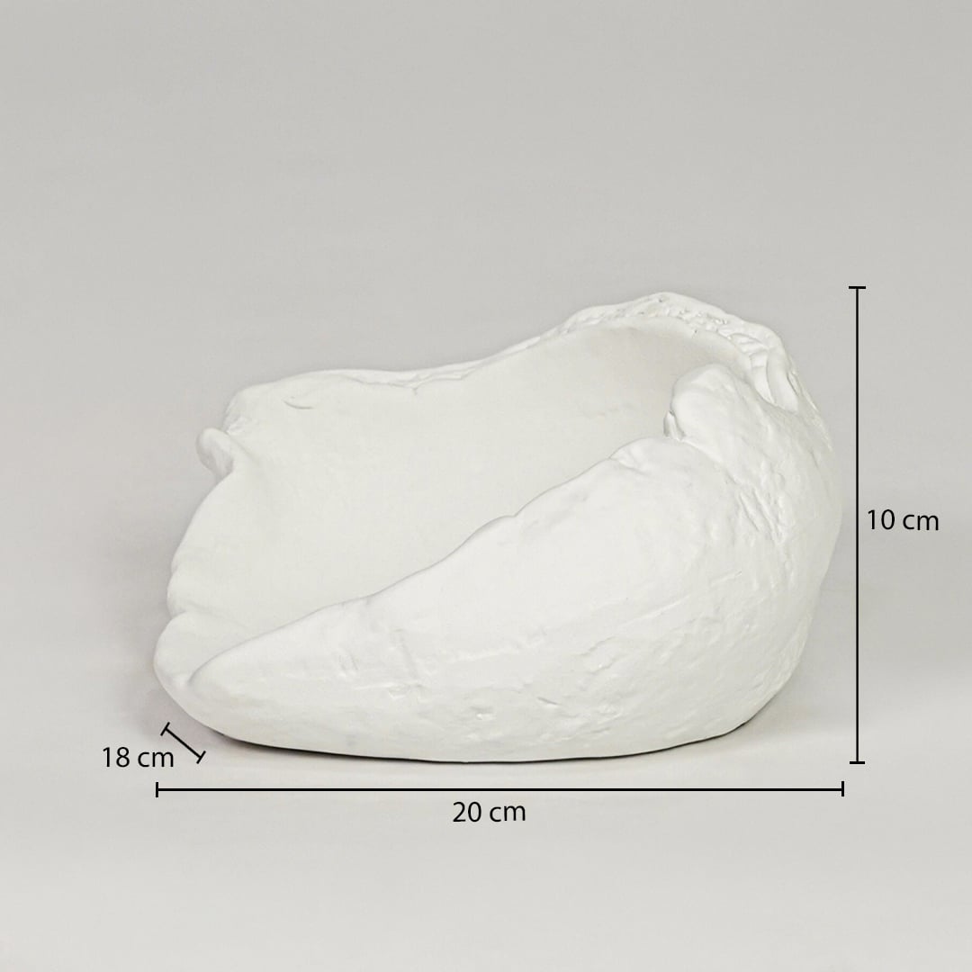White ceramic decorative bowl size 10 cm height 20 cm width 16 cm depth modern centerpiece for table styling.