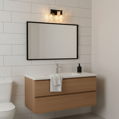 Modern black wall light with textured glass shades for stylish bathroom and luxury decor styling spaces.