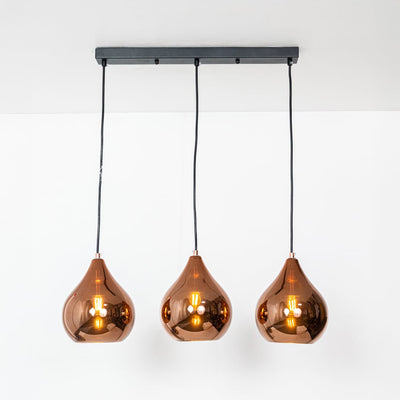 Droplet 3-Light Rectangular Cluster Pendant Light With Black Ceiling Plate