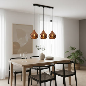 Droplet 3-Light Rectangular Cluster Pendant Light With Black Ceiling Plate