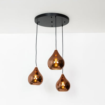 Droplet 3-Light Round Cluster Pendant Light With Black Ceiling Plate