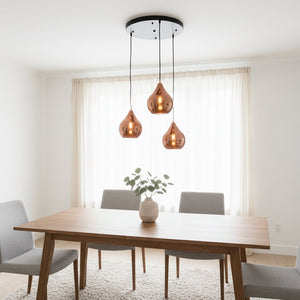 Droplet 3-Light Round Cluster Pendant Light With Black Ceiling Plate