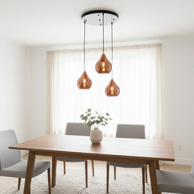 Droplet 3-Light Round Cluster Pendant Light With Black Ceiling Plate