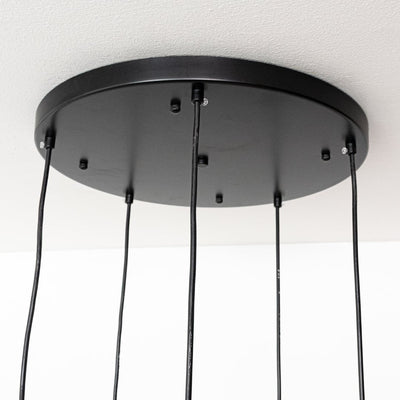 Droplet 5-Light Round Cluster Pendant Light With Black Ceiling Plate