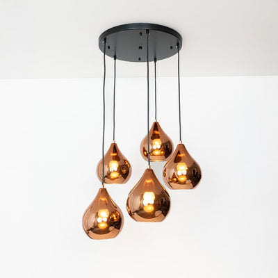 Droplet 5-Light Round Cluster Pendant Light With Black Ceiling Plate