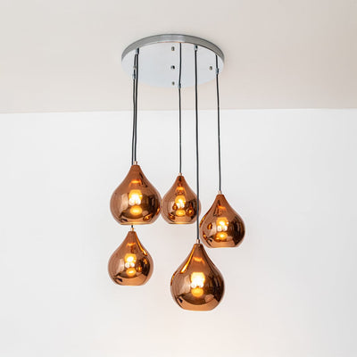 Droplet 5-Light Round Cluster Pendant Light With Chrome Ceiling Plate