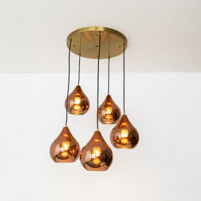Droplet 5-Light Round Cluster Pendant Light With Gold Ceiling Plate