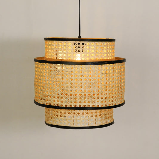 Dual Layered Rattan Pendant Light