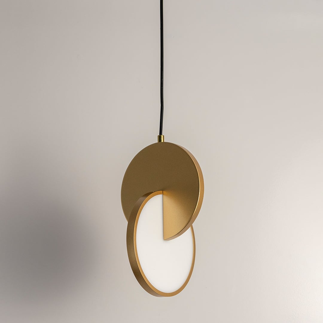 Eclipse Pendant 2 Piece Gold Light Light Off White Background