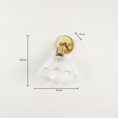 Dimension image of elegant ivory half shade wall sconce with antique brass finish for modern home interior lighting setup.