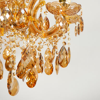 Closeup image of venetian crystal chandelier for modern dining room decor styling with elegant crystal detailings.