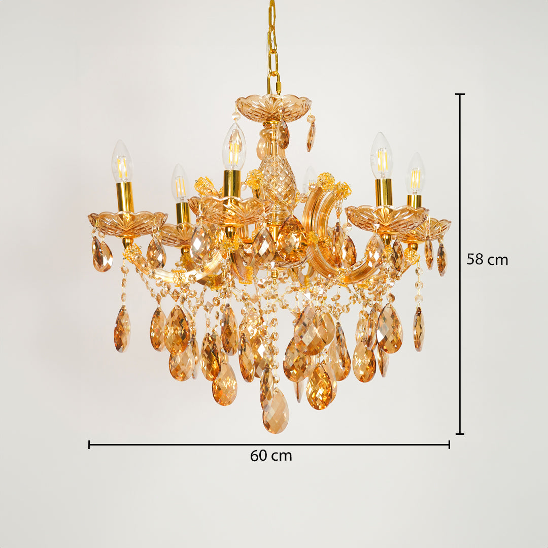 Dimension image of venetian crystal chandelier for modern dining room decor styling with precise size measurement.