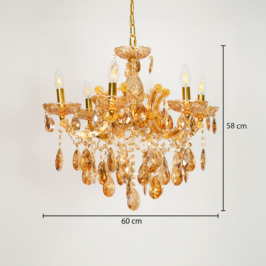 Dimension image of venetian crystal chandelier for modern dining room decor styling with precise size measurement.