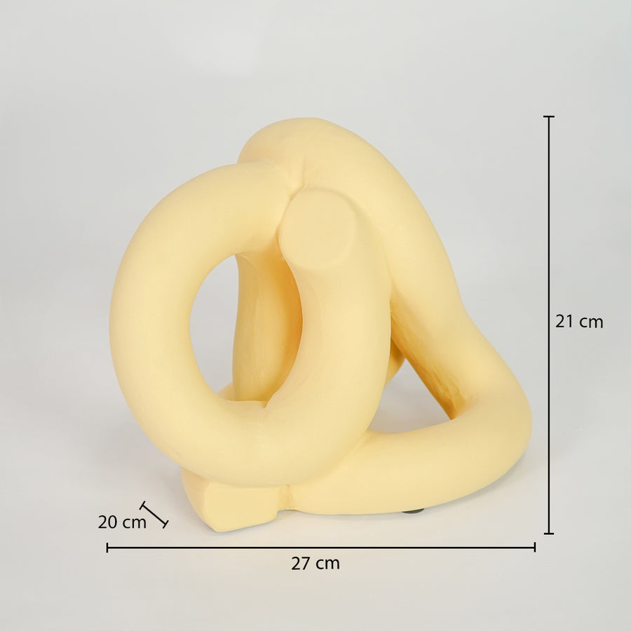 Minimal yellow abstract decor sculpture with 27cm width for elegant shelf and modern interior decor styling.