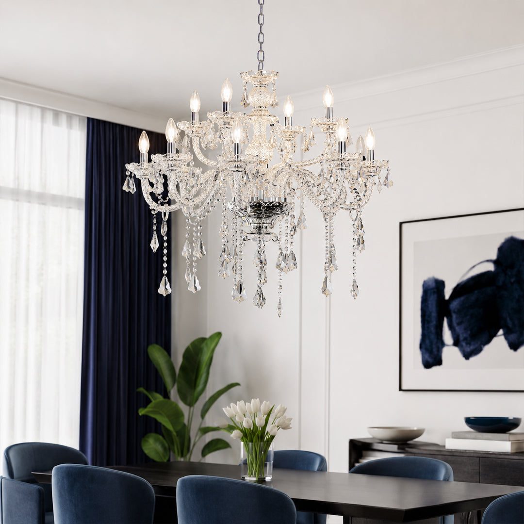 Emmet Victorian 12-Light Crystal Chandelier - Silver