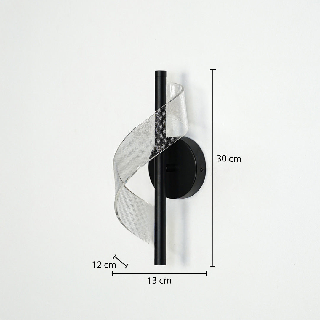 Black metal mesh wall light with 30 cm height 13 cm width and 12 cm depth for modern decor spaces.