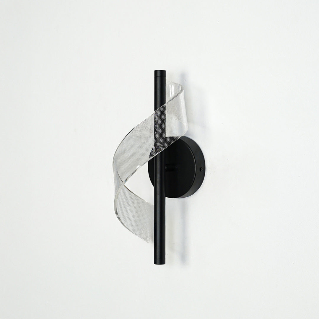 Modern black metal wall light with translucent mesh accent for premium bedroom and modern decor spaces.
