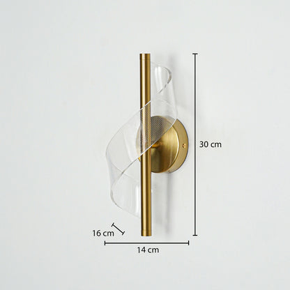 Gold metal mesh wall light with 30 cm height 14 cm width and 16 cm depth for modern decor spaces.
