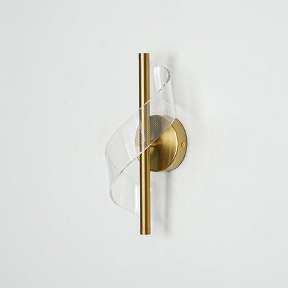 Modern gold metal wall light with decorative mesh detail for stylish bedroom and luxury decor spaces.

