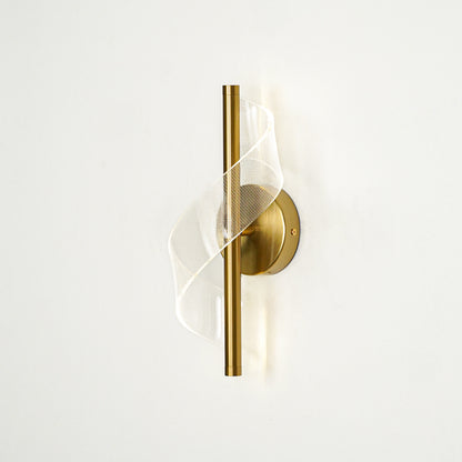 Modern gold metal wall light with artistic mesh accent for elegant hallway and luxury decor styling spaces.