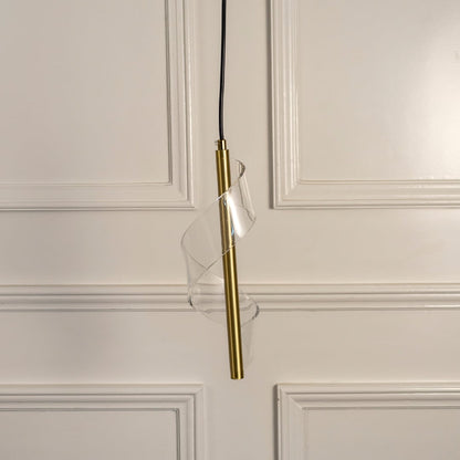 Elegant golden swirl pendant light shown on white background perfect for sophisticated and modern interior spaces.