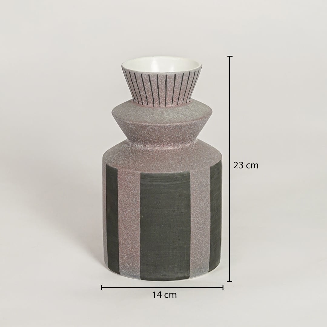 Erebus ceramic vase measuring 23 cm height and 14 cm width ideal for tabletop decor placement.