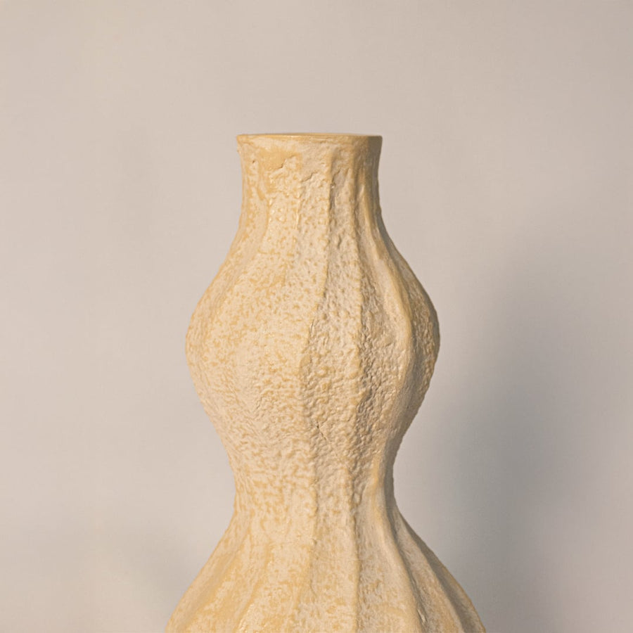 Detailed view of textured wavy vase showing natural matte glaze organic lines and fine handcrafted detailing.