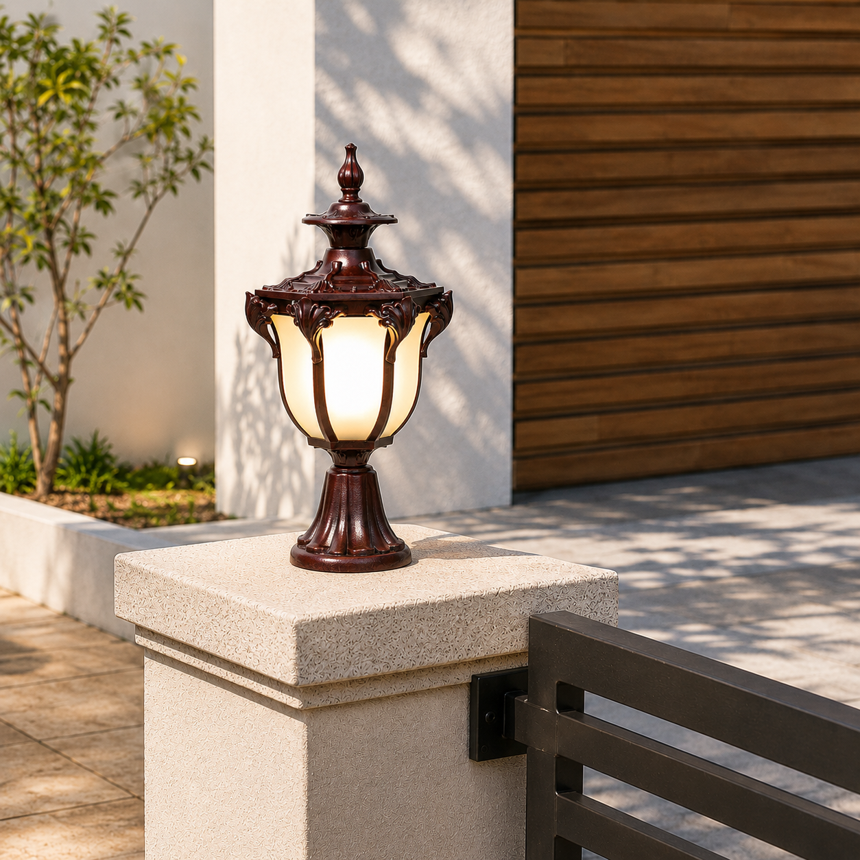 European Outdoor Gate Column Light - Dark brown