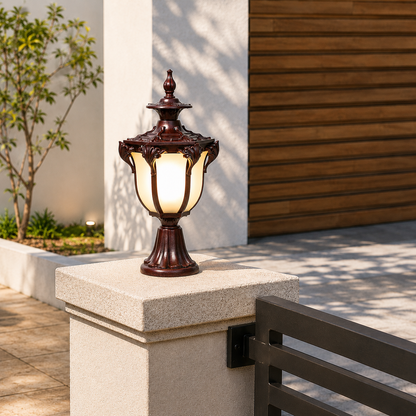 European Outdoor Gate Column Light - Dark brown